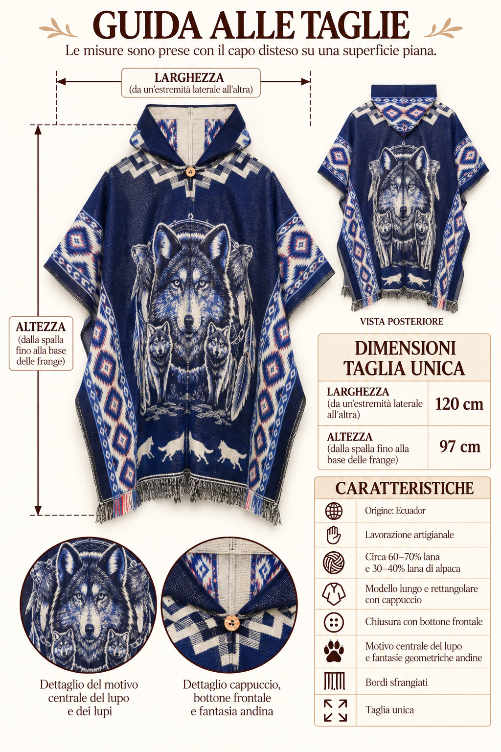 Poncho artigianale andino - Spirito del Lupo