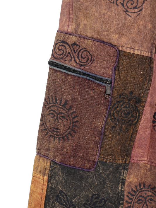 Pantalone Etnico “Patch Mandala” – Marrone/Rosa