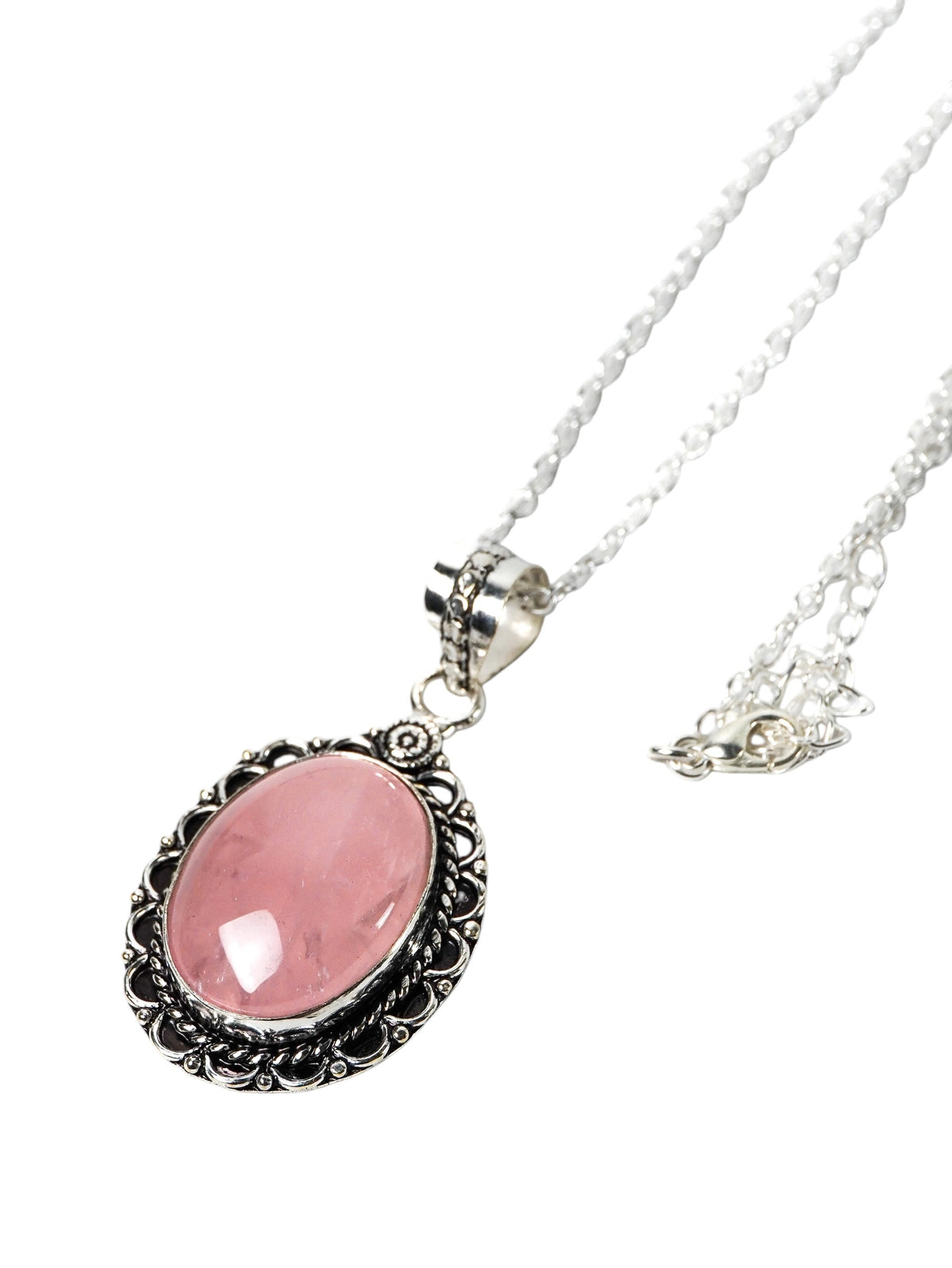 Collana Placcata Argento con Quarzo Rosa Naturale