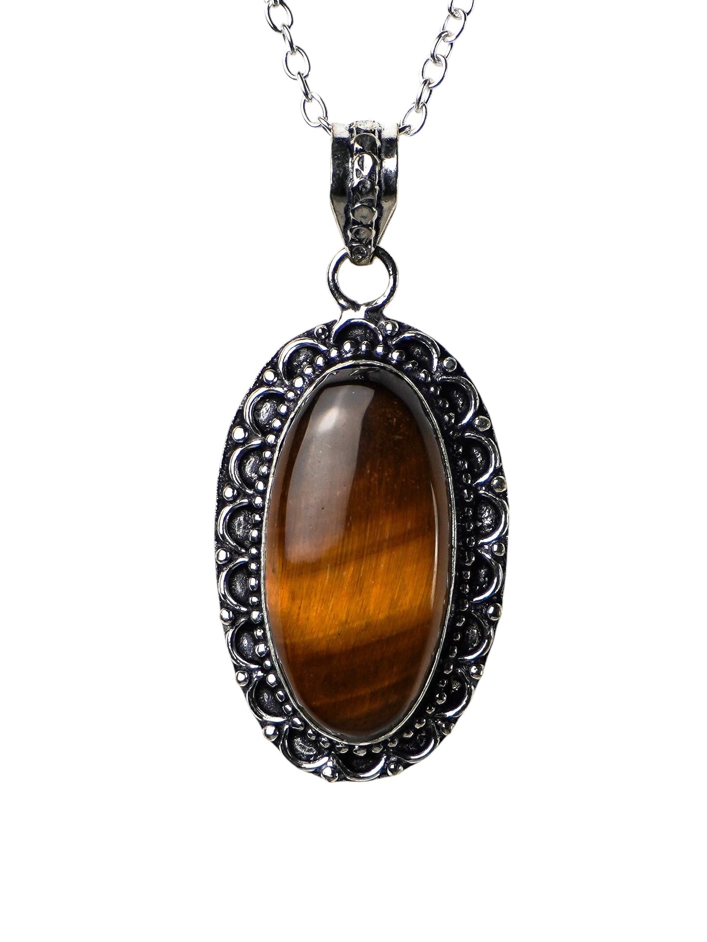Collana Placcata Argento con Occhio di Tigre Naturale