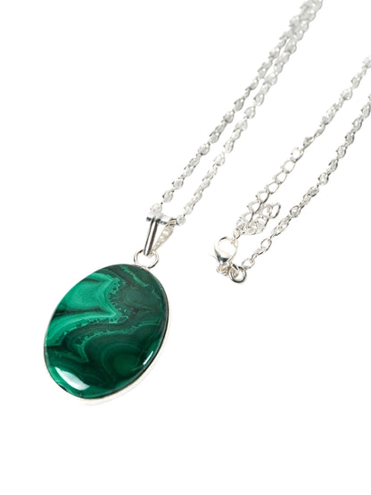 Collana Placcata Argento con Malachite Naturale