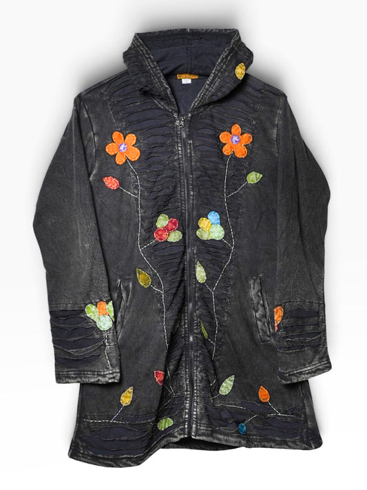 Cappotto artigianale indiano Etnika – Nero con fiori