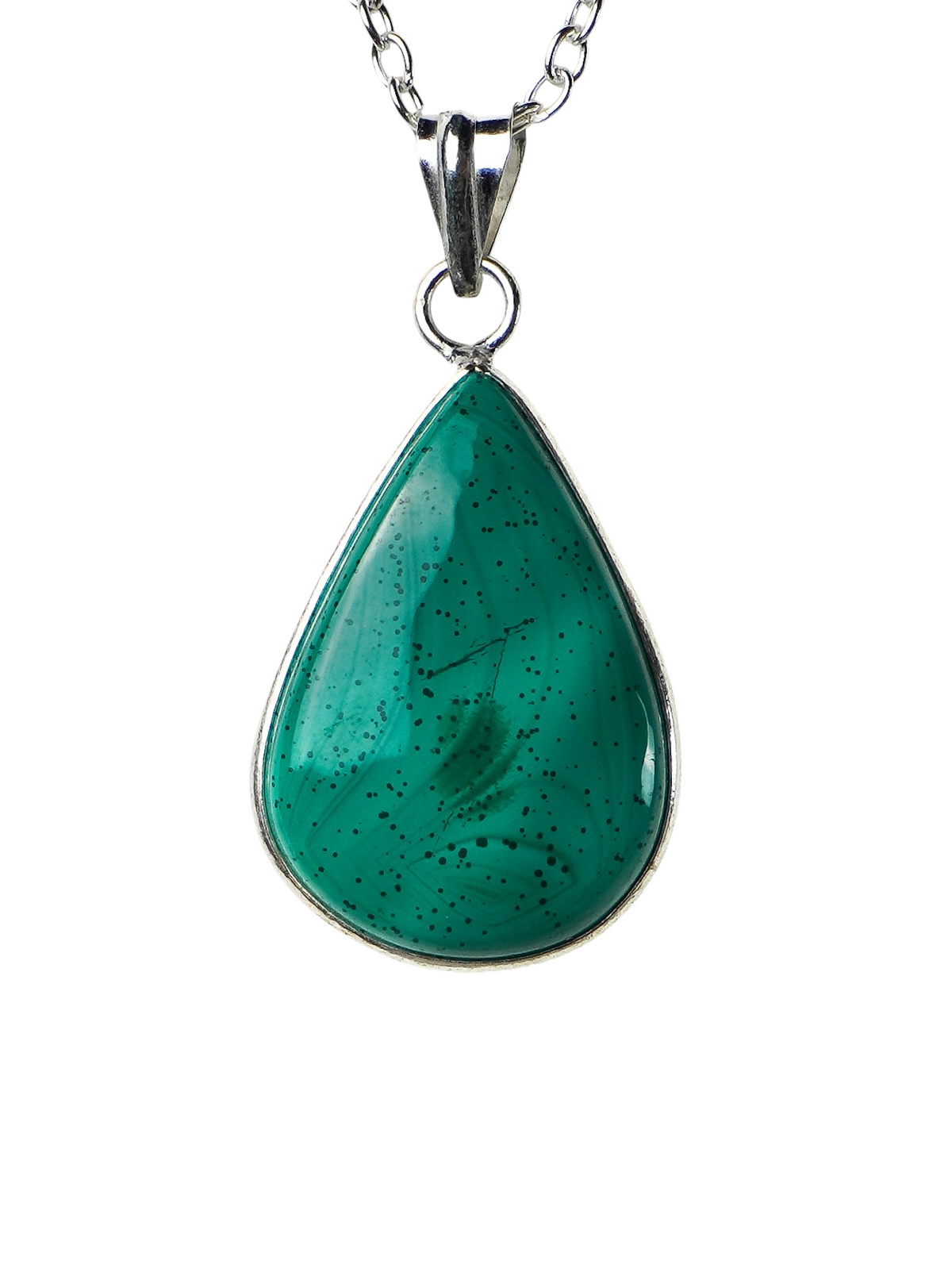 Collana Placcata Argento con Malachite Naturale
