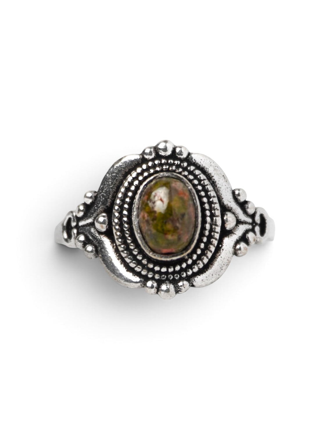 Anello Placcato Argento con Unakite