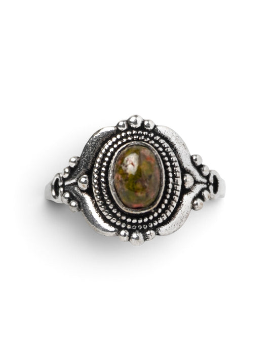 Anello Placcato Argento con Unakite