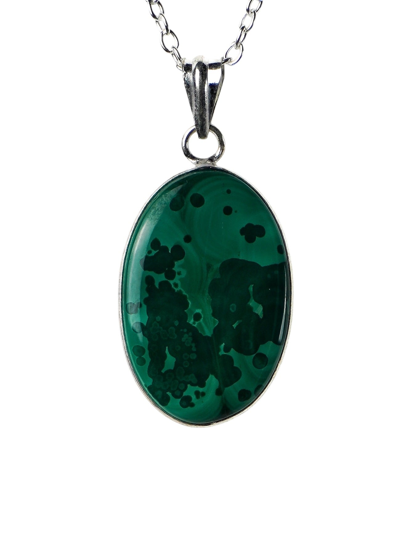 Collana Placcata Argento con Malachite Naturale
