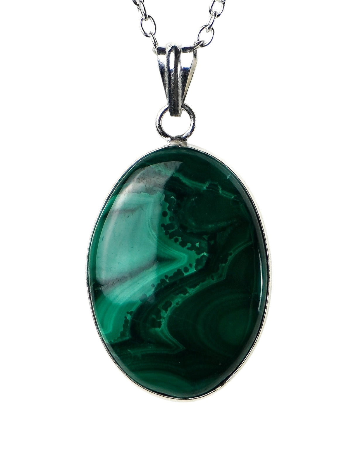 Collana Placcata Argento con Malachite Naturale