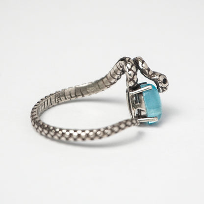 Anello in argento 925 con acquamarina – Design serpente