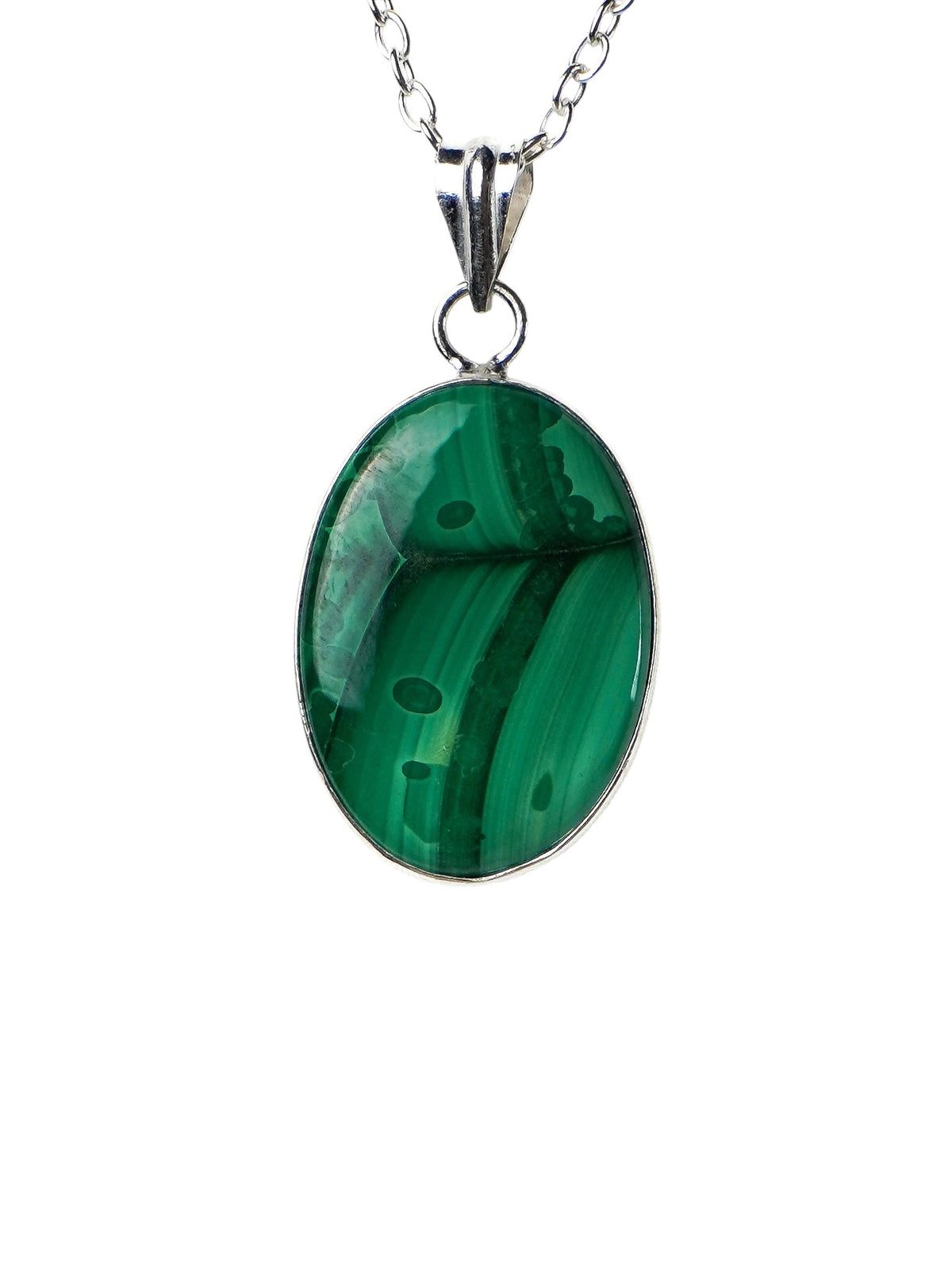 Collana Placcata Argento con Malachite Naturale