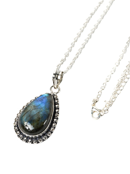 Collana Placcata Argento con Labradorite Naturale