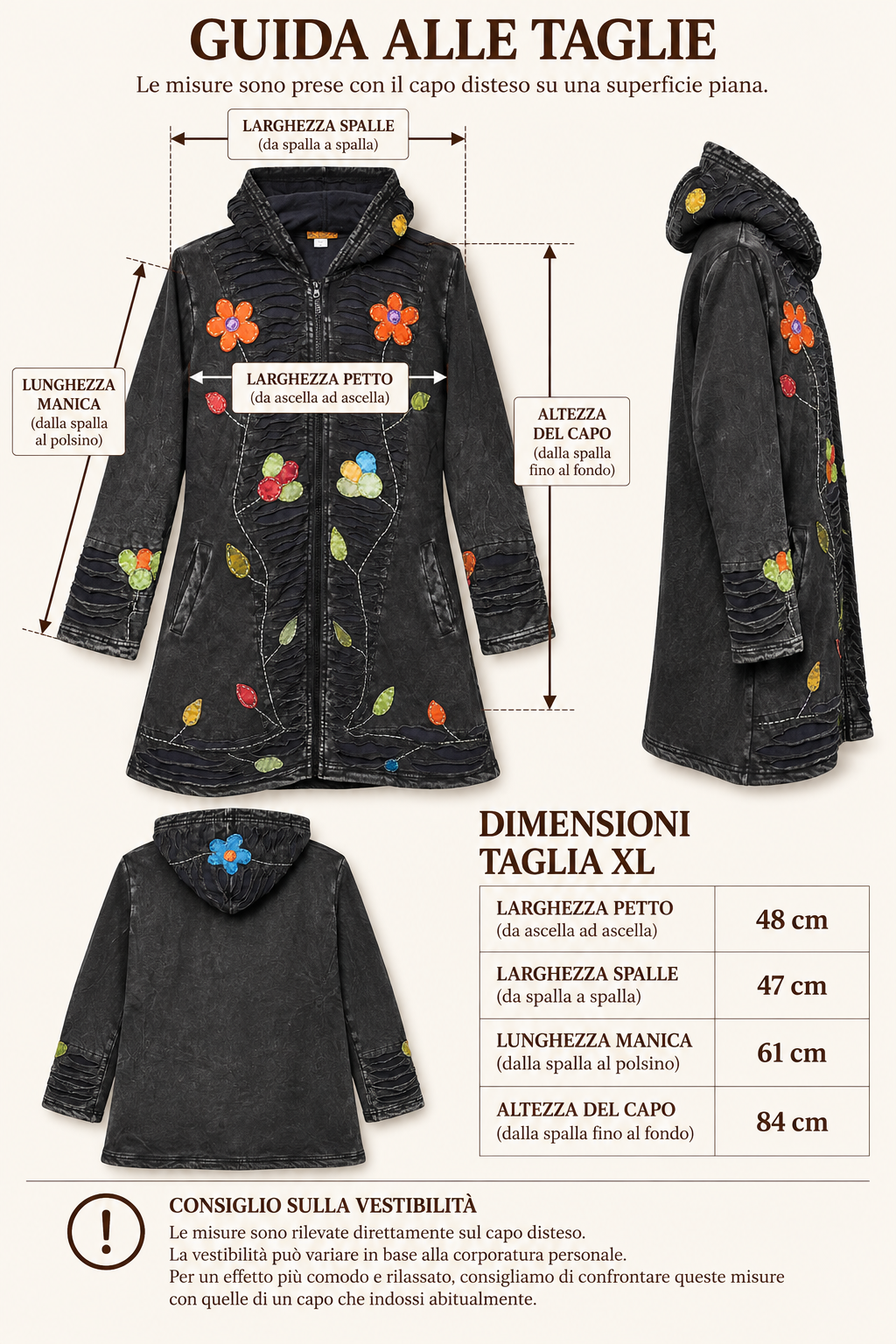 Cappotto artigianale indiano Etnika – Nero con fiori