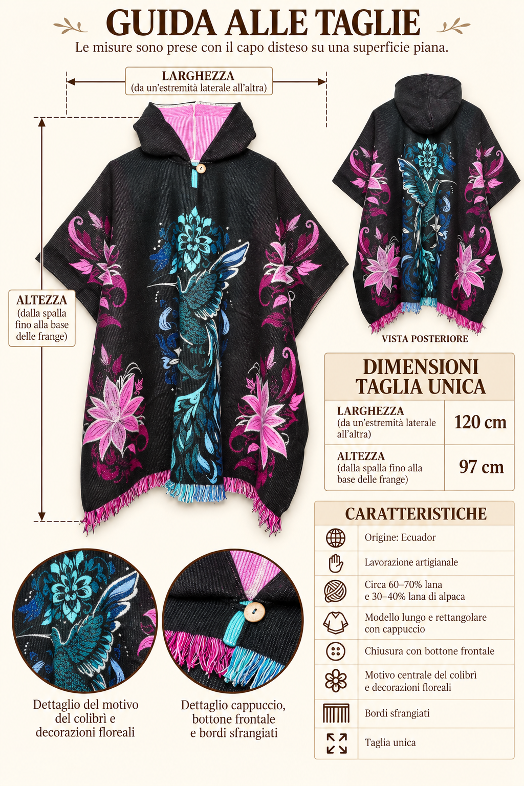 Poncho artigianale andino – Colibrì