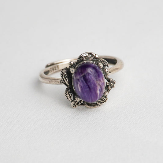 Anello in argento 925 con charoite naturale