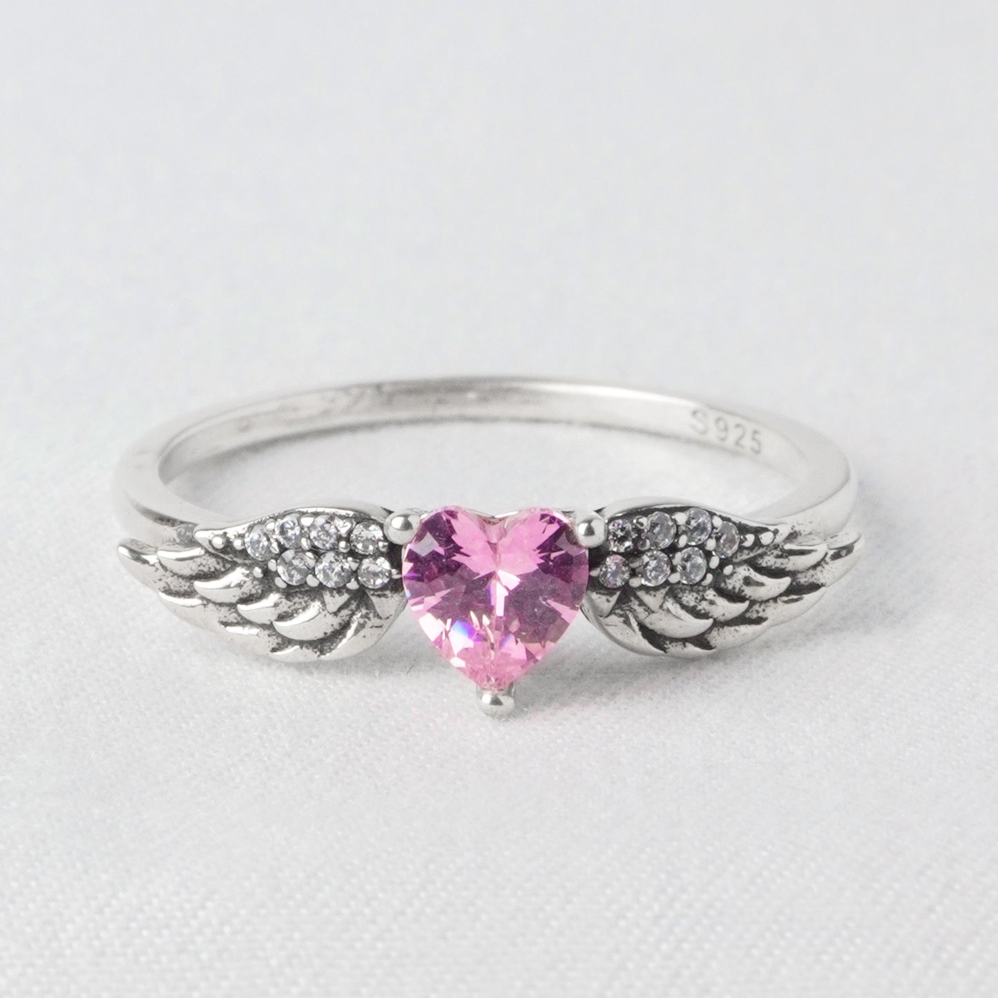Anello Cuore Alato Rosa