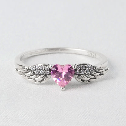 Anello Cuore Alato Rosa