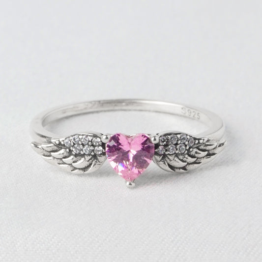 Anello Cuore Alato Rosa