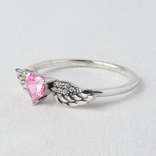 Anello Cuore Alato Rosa