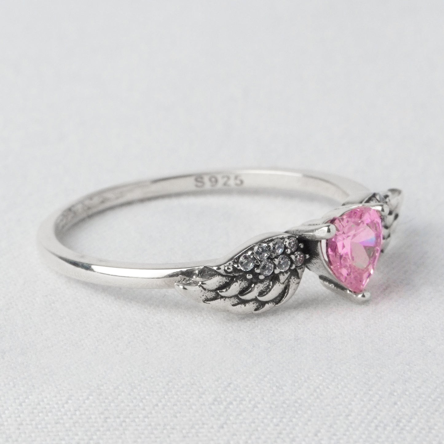 Anello Cuore Alato Rosa