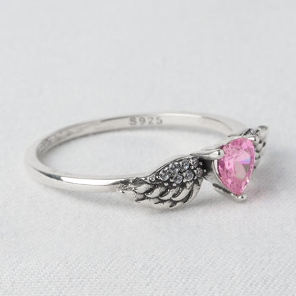 Anello Cuore Alato Rosa