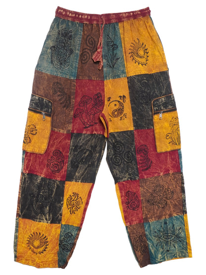 Pantalone Etnico “Patch Mandala” – Giallo/Rosso