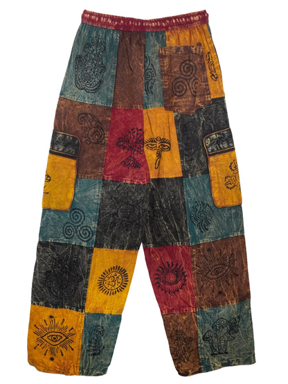 Pantalone Etnico “Patch Mandala” – Giallo/Rosso