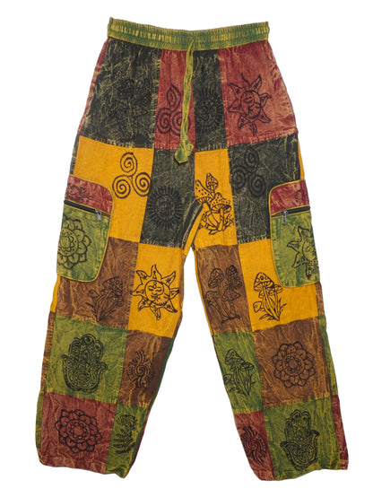 Pantalone Etnico “Patch Mandala” – Giallo/Rosso