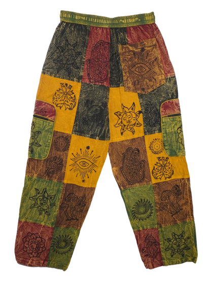 Pantalone Etnico “Patch Mandala” – Giallo/Rosso