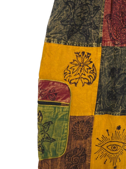 Pantalone Etnico “Patch Mandala” – Verde/Giallo