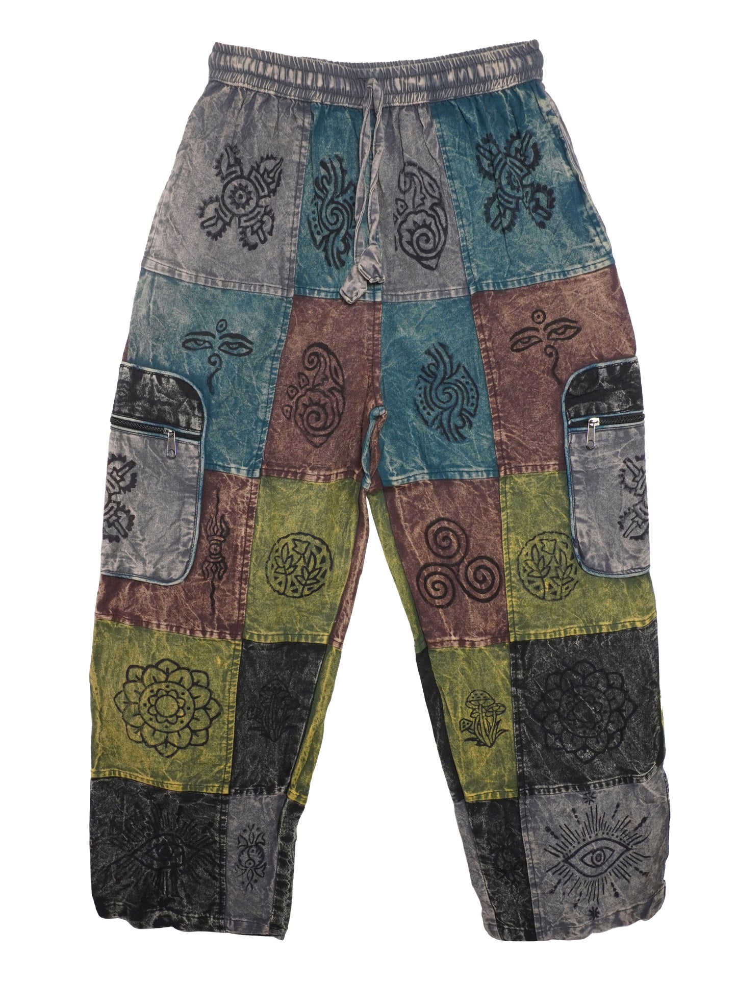 Pantalone Etnico “Patch Mandala” – Giallo/Rosso