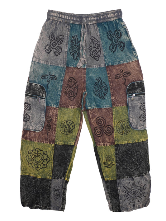 Pantalone Etnico “Patch Mandala” – Verde/Azzurro
