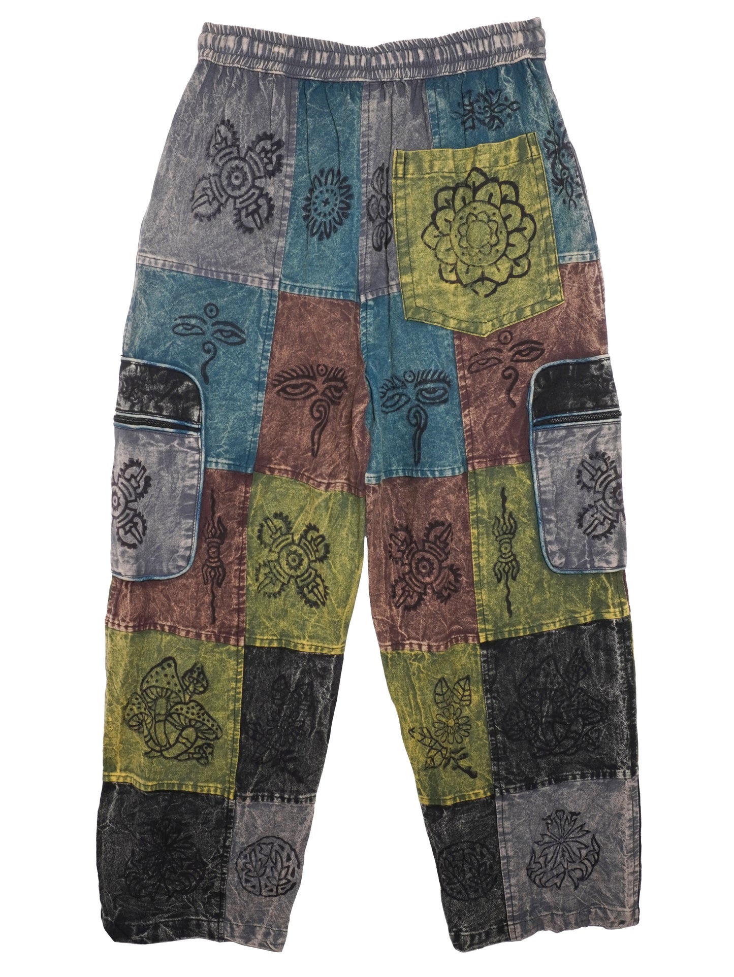 Pantalone Etnico “Patch Mandala” – Giallo/Rosso