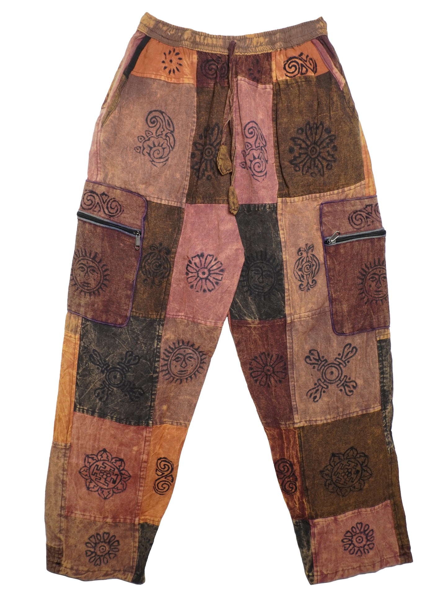 Pantalone Etnico “Patch Mandala” – Giallo/Rosso