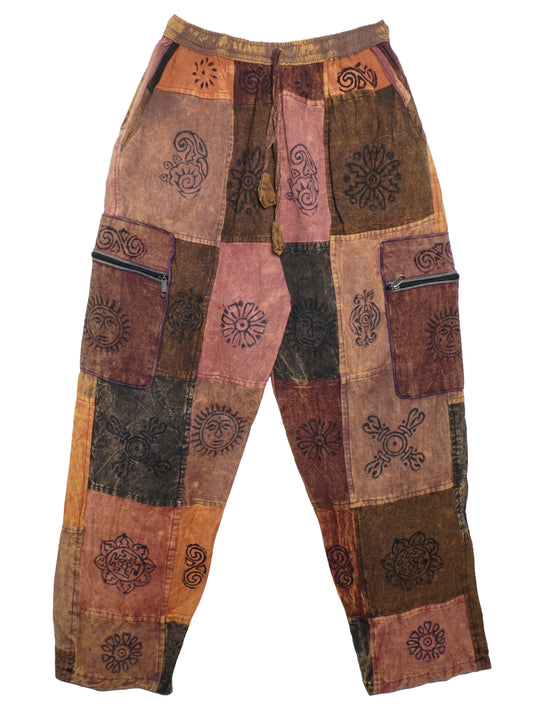Pantalone Etnico “Patch Mandala” – Marrone/Rosa