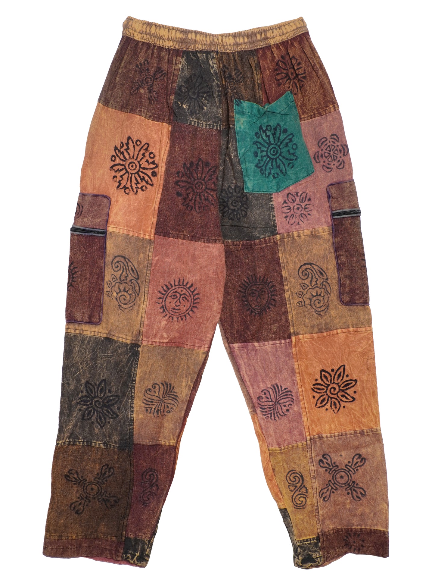 Pantalone Etnico “Patch Mandala” – Giallo/Rosso